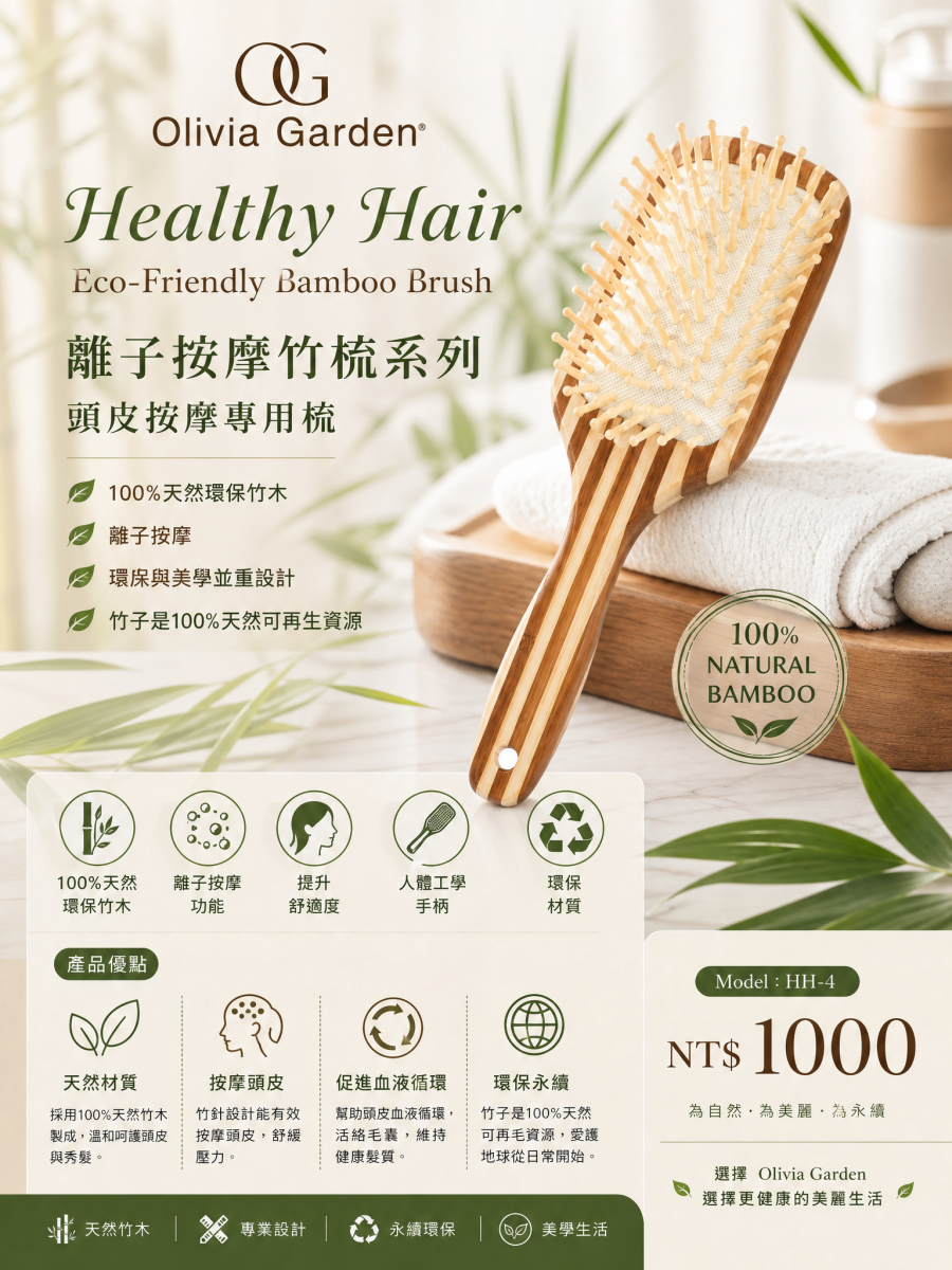 【Olivia Garden】HH 離子按摩梳 HH-4