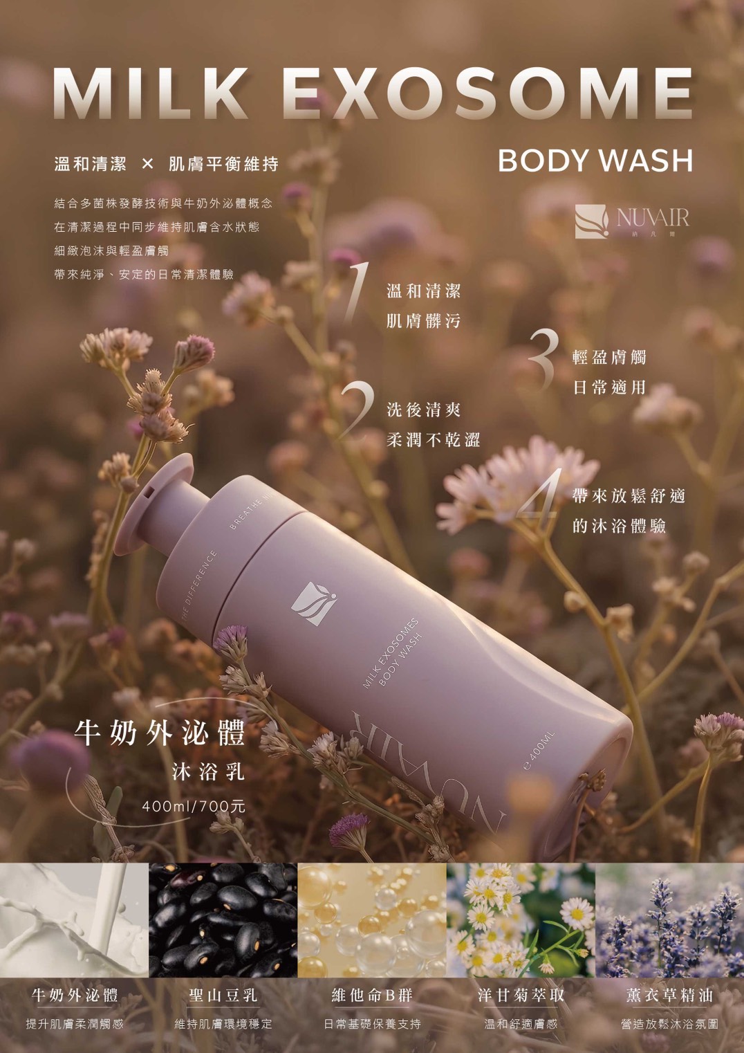 【NUVAIR 】牛奶外泌體沐浴乳 400ml