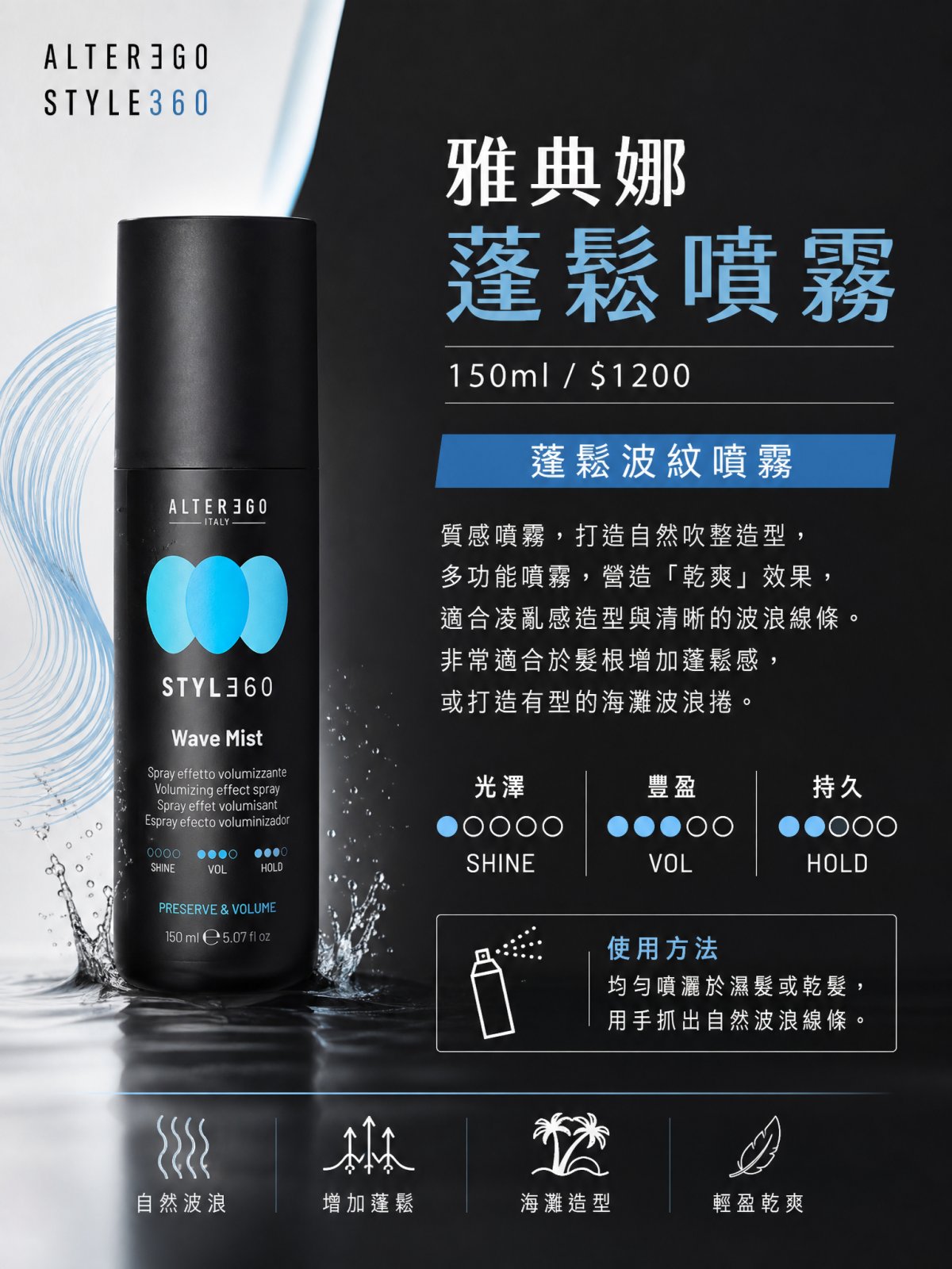 【ALTER EGO】雅典娜蓬鬆噴霧｜Wave Mist 蓬鬆波紋噴霧