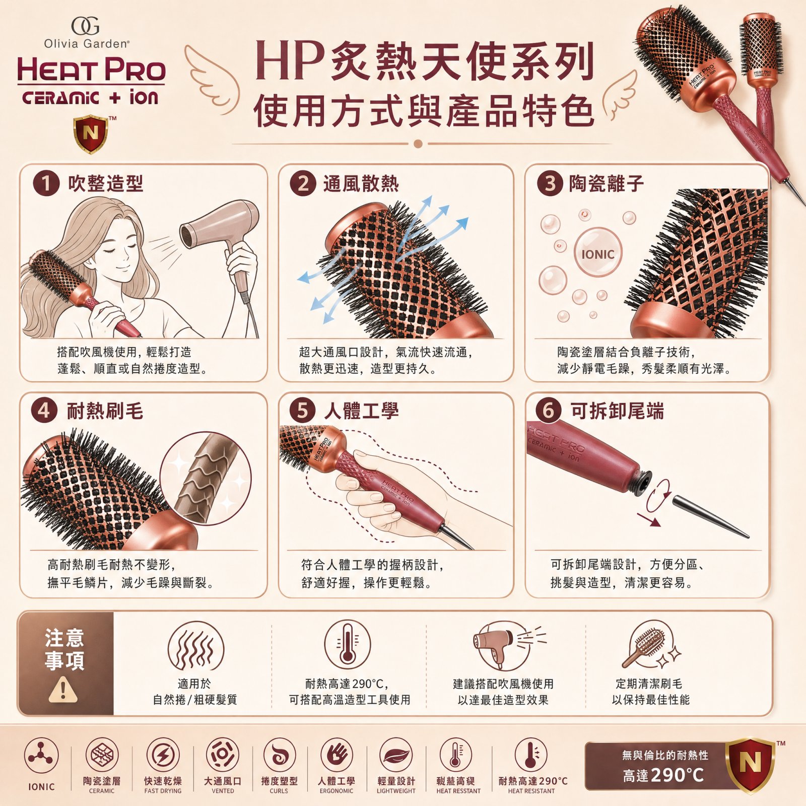 【Olivia Garden】奧莉維亞花園_HP炙熱天使系列髮梳HP-22/32/42/52/62