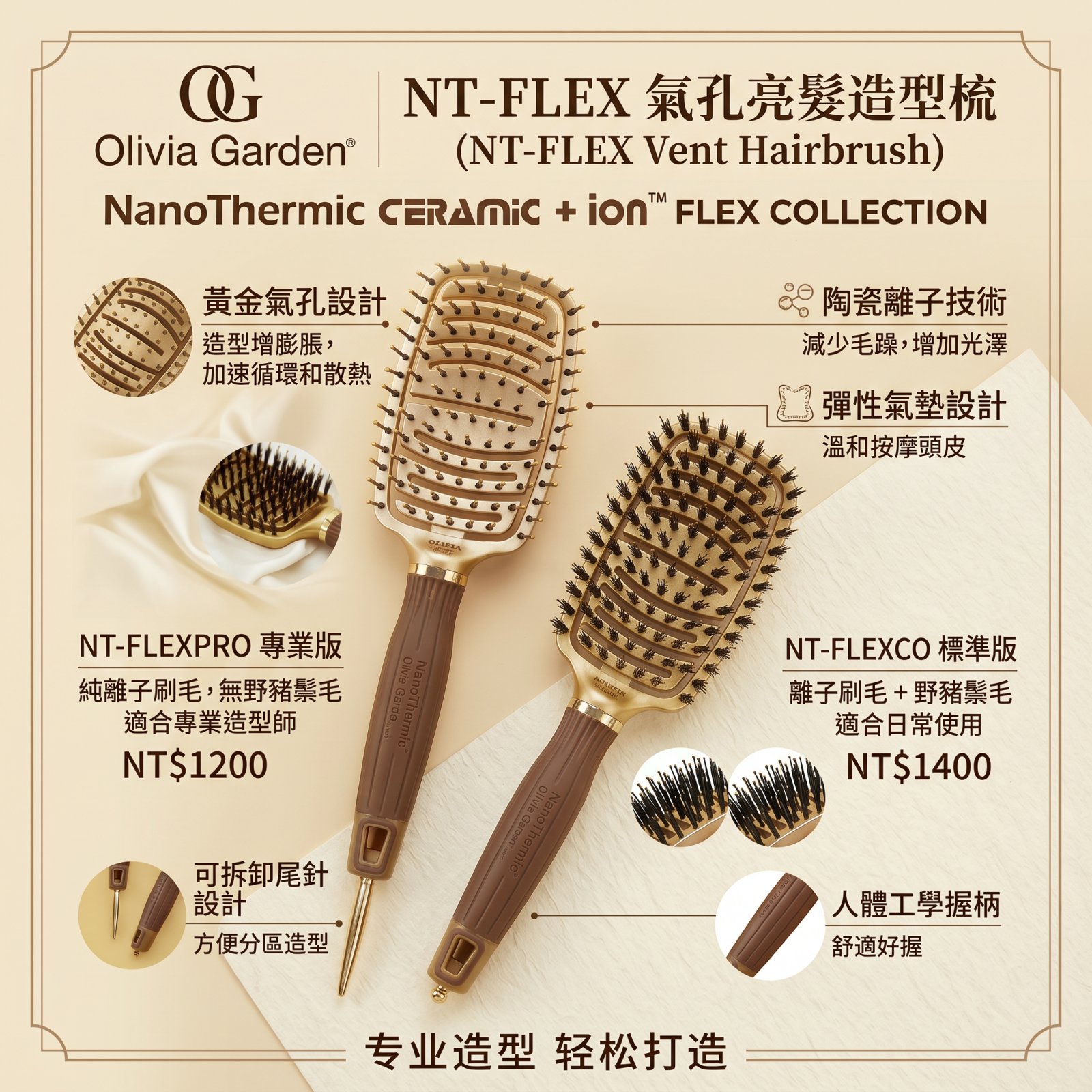 【Olivia Garden】奧莉維亞花園_NT-FLEX氣孔亮髮造型梳NT-FLEXCO/FLEXPRO
